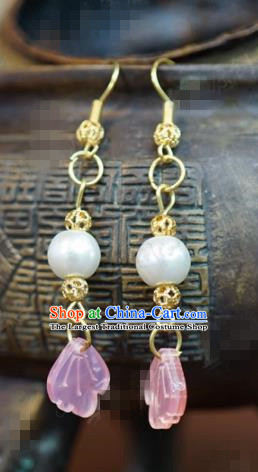 Traditional Chinese Handmade Court Ear Accessories Ancient Princess Wedding Pink Earrings for Women
