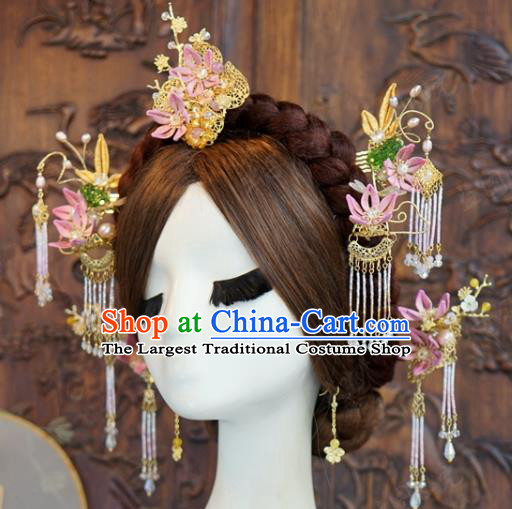 Traditional Chinese Wedding Hair Accessories Luxury Plum Phoenix Coronet Ancient Bride Tassel Hairpins Complete Set for Women