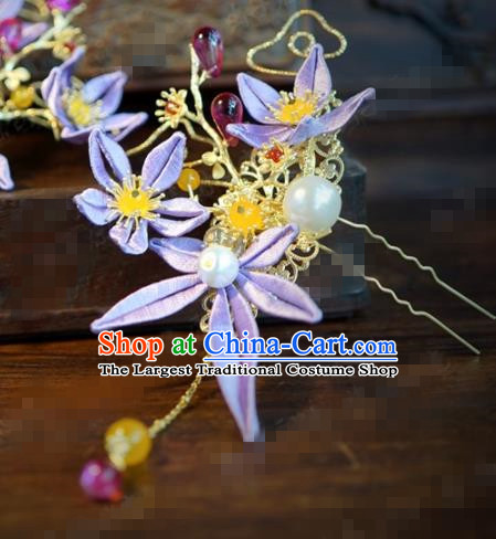 Traditional Chinese Wedding Hair Accessories Luxury Purple Jasmine Phoenix Coronet Ancient Bride Hairpins Complete Set for Women