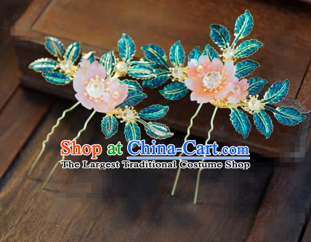 Traditional Chinese Ancient Bride Blue Leaf Hair Clip Hanfu Court Queen Hairpins Handmade Hair Accessories for Women