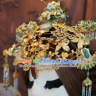 Traditional Chinese Wedding Luxury Agate Phoenix Coronet Hair Accessories Ancient Bride Hairpins Complete Set for Women