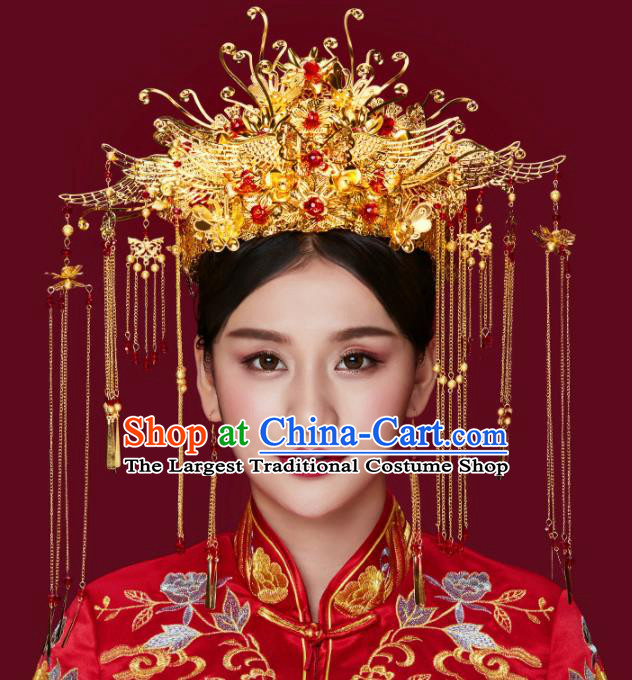 Traditional Chinese Wedding Phoenix Coronet Luxury Hair Accessories Ancient Bride Hairpins Complete Set for Women