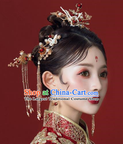 Traditional Chinese Wedding Hair Accessories Ancient Bride Tassel Hairpins Complete Set for Women