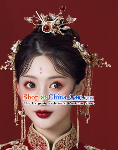 Traditional Chinese Wedding Hair Accessories Ancient Bride Tassel Hairpins Complete Set for Women