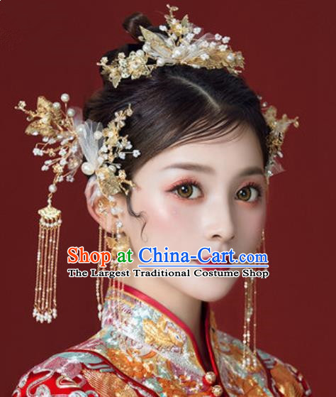 Traditional Chinese Wedding Hair Clips Hair Accessories Ancient Bride Tassel Hairpins Complete Set for Women