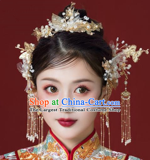 Traditional Chinese Wedding Hair Clips Hair Accessories Ancient Bride Tassel Hairpins Complete Set for Women