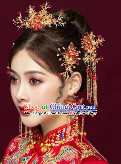 Traditional Chinese Wedding Butterfly Phoenix Coronet Luxury Hair Accessories Ancient Bride Hairpins Complete Set for Women