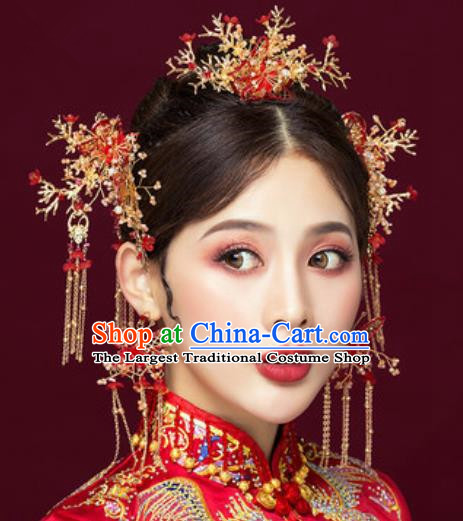 Traditional Chinese Wedding Butterfly Phoenix Coronet Luxury Hair Accessories Ancient Bride Hairpins Complete Set for Women