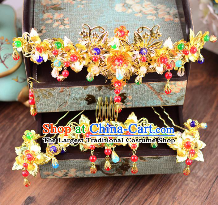 Traditional Chinese Handmade Wedding Hair Combs Ancient Bride Hairpins Luxury Hair Accessories Complete Set