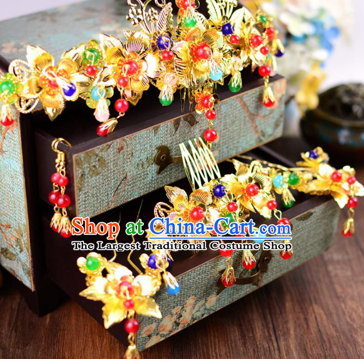 Traditional Chinese Handmade Wedding Hair Combs Ancient Bride Hairpins Luxury Hair Accessories Complete Set