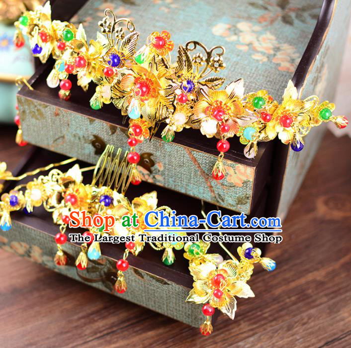 Traditional Chinese Handmade Wedding Hair Combs Ancient Bride Hairpins Luxury Hair Accessories Complete Set