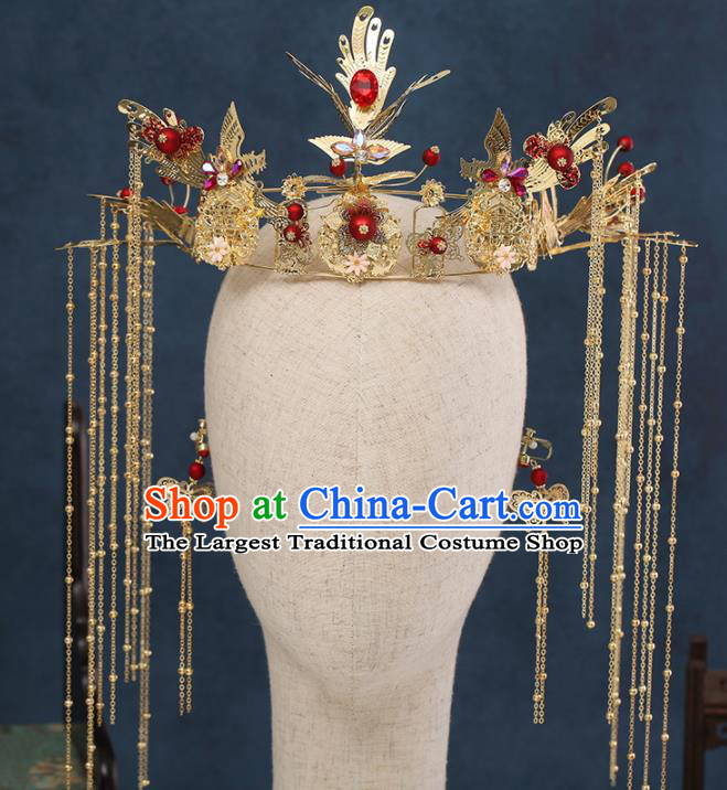 Traditional Chinese Wedding Phoenix Coronet Handmade Ancient Bride Hairpins Hair Accessories Complete Set