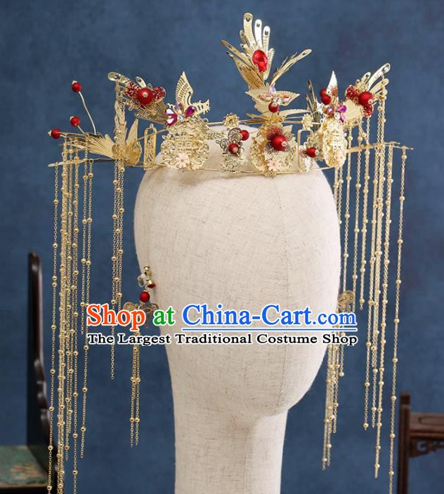 Traditional Chinese Wedding Phoenix Coronet Handmade Ancient Bride Hairpins Hair Accessories Complete Set