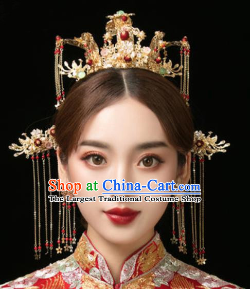 Traditional Chinese Wedding Hair Crown Hair Accessories Ancient Bride Tassel Hairpins Complete Set