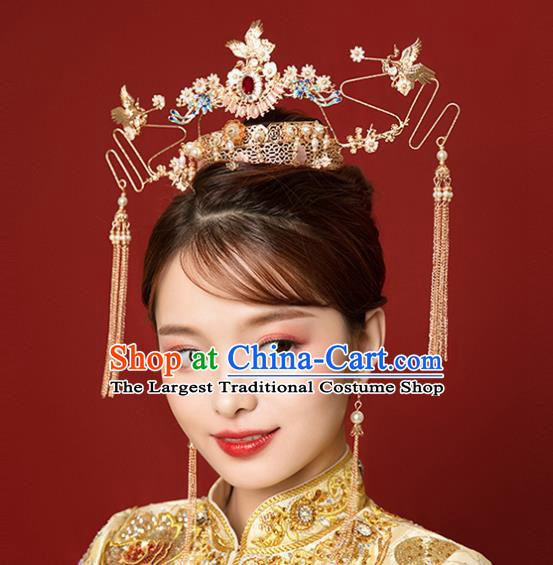 Traditional Chinese Wedding Luxury Crane Phoenix Coronet Ancient Bride Hairpins Hair Accessories Complete Set