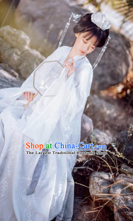 Traditional Chinese Tang Dynasty Court Princess Replica Costumes Ancient Apsaras White Hanfu Dress for Women