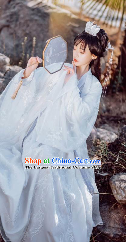 Traditional Chinese Tang Dynasty Court Princess Replica Costumes Ancient Apsaras White Hanfu Dress for Women