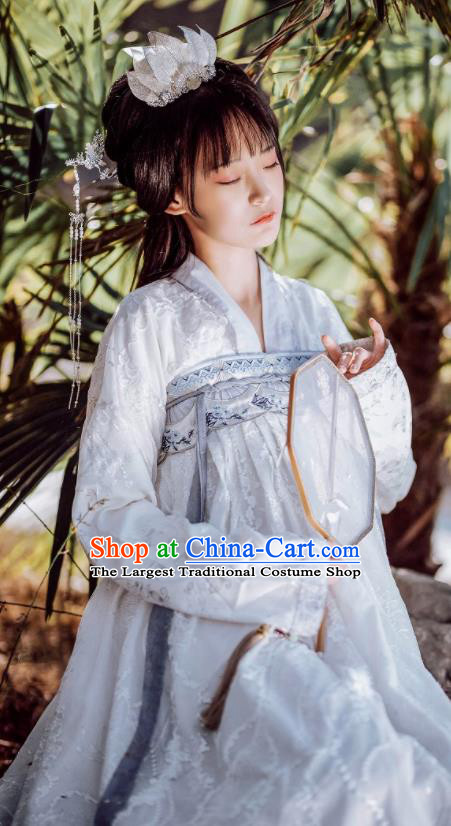 Traditional Chinese Tang Dynasty Court Princess Replica Costumes Ancient Apsaras White Hanfu Dress for Women