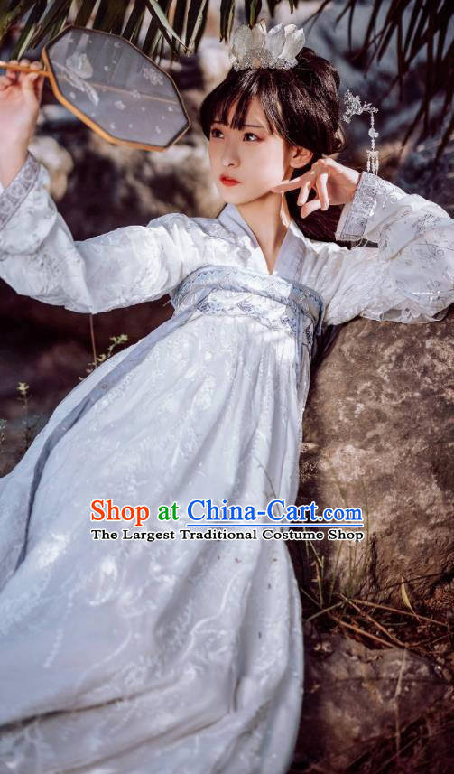 Traditional Chinese Tang Dynasty Court Princess Replica Costumes Ancient Apsaras White Hanfu Dress for Women