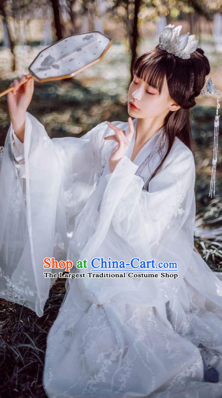 Traditional Chinese Tang Dynasty Court Princess Replica Costumes Ancient Apsaras White Hanfu Dress for Women