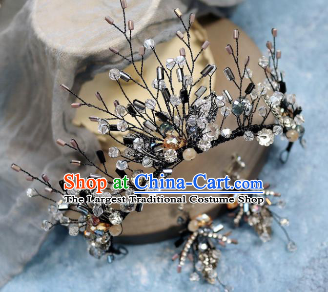 Handmade Baroque Princess Black Crystal Royal Crown Children Hair Clasp Hair Accessories for Kids