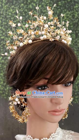Handmade Baroque Princess Golden Stars Royal Crown Children Hair Clasp Hair Accessories for Kids