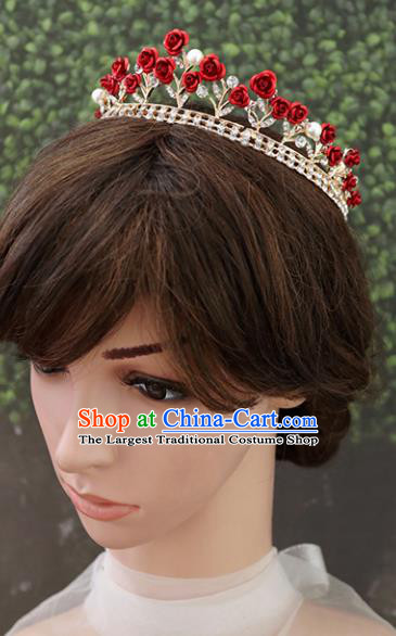 Handmade Baroque Princess Red Roses Royal Crown Children Hair Clasp Hair Accessories for Kids