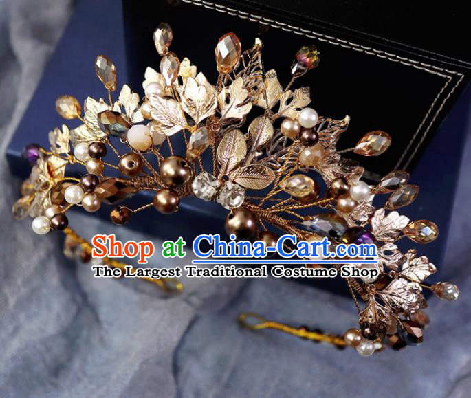 Handmade Baroque Princess Golden Leaf Royal Crown Children Hair Clasp Hair Accessories for Kids