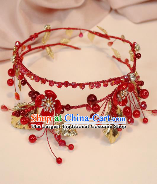 Handmade Baroque Princess Red Beads Royal Crown Children Hair Clasp Hair Accessories for Kids