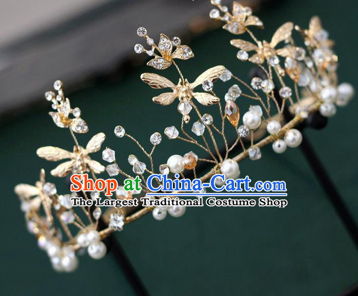 Handmade Baroque Princess Golden Dragonfly Royal Crown Children Hair Clasp Hair Accessories for Kids
