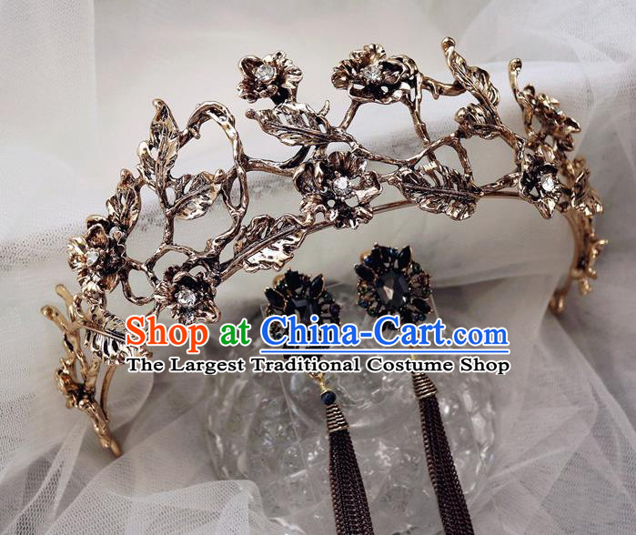 Handmade Baroque Princess Golden Leaf Royal Crown Children Hair Accessories for Kids