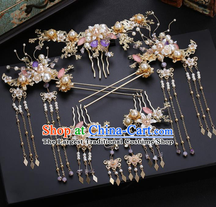 Traditional Chinese Wedding Hair Comb Handmade Ancient Bride Hairpins Hair Accessories Complete Set