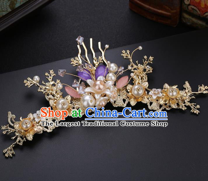 Traditional Chinese Wedding Hair Comb Handmade Ancient Bride Hairpins Hair Accessories Complete Set