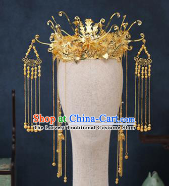 Traditional Chinese Wedding Handmade Golden Phoenix Coronet Ancient Bride Hairpins Hair Accessories Complete Set