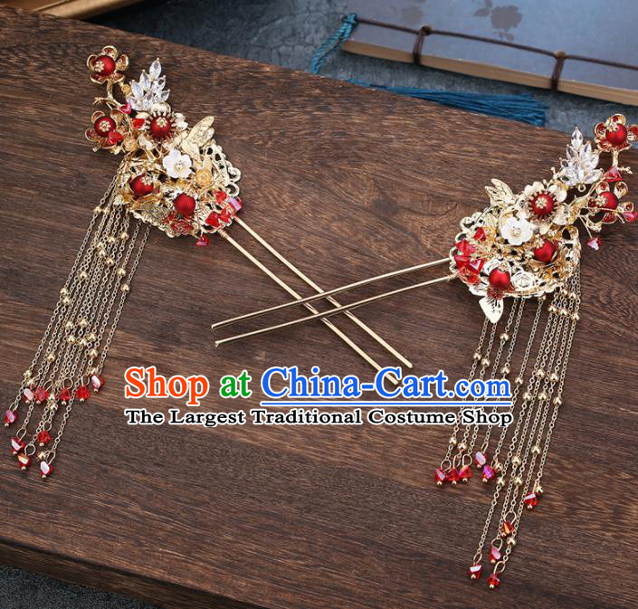 Traditional Chinese Wedding Handmade Tassel Hair Crown Ancient Bride Hairpins Hair Accessories Complete Set