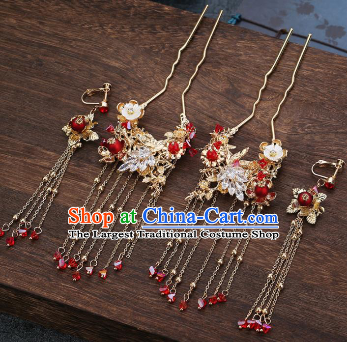 Traditional Chinese Wedding Handmade Tassel Hair Crown Ancient Bride Hairpins Hair Accessories Complete Set