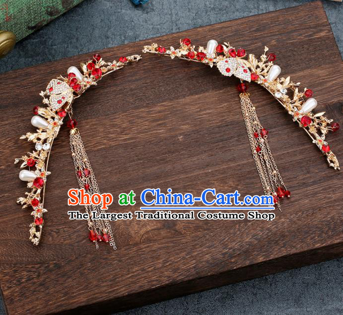 Traditional Chinese Wedding Handmade Crystal Hair Comb Ancient Bride Hairpins Hair Accessories Complete Set