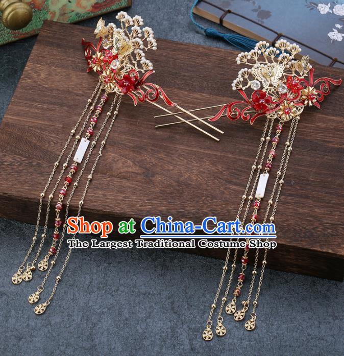 Traditional Chinese Wedding Handmade Phoenix Pine Hair Comb Ancient Bride Hairpins Hair Accessories Complete Set