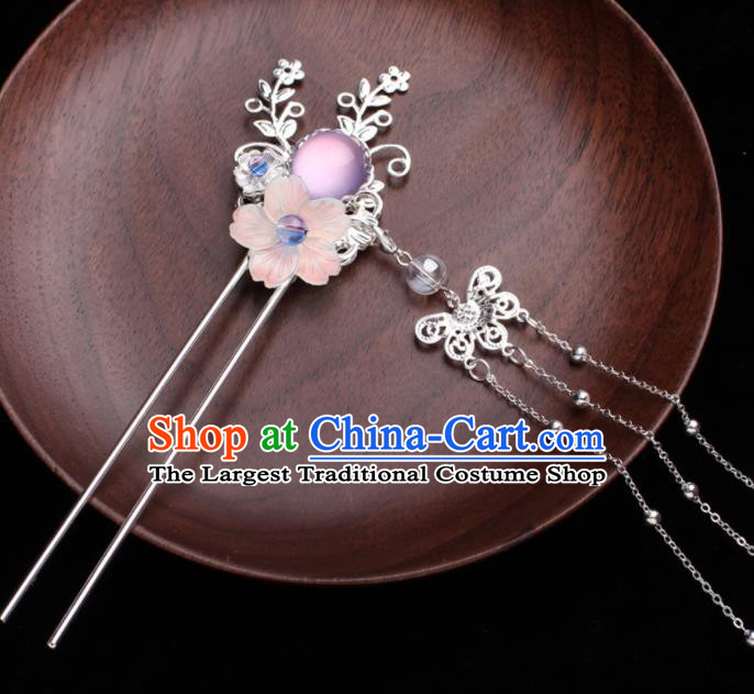 Traditional Chinese Hanfu Pink Sakura Tassel Hair Clip Ancient Court Princess Hairpins Handmade Hair Accessories for Women
