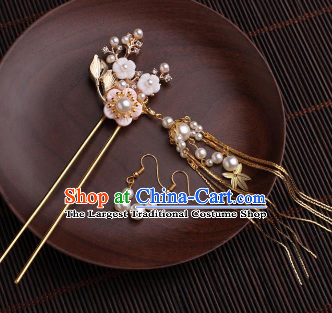 Traditional Chinese Hanfu Pink Plum Hair Clip Ancient Court Princess Hairpins Handmade Hair Accessories for Women