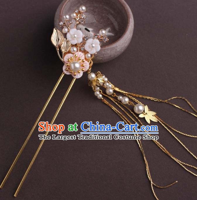 Traditional Chinese Hanfu Pink Plum Hair Clip Ancient Court Princess Hairpins Handmade Hair Accessories for Women