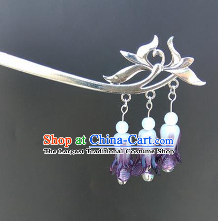 Traditional Chinese Hanfu Bells Tassel Purple Hair Clip Ancient Court Princess Hairpins Hair Accessories for Women