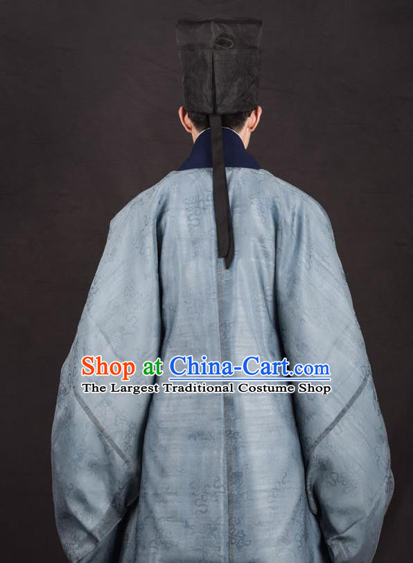 Traditional Chinese Ming Dynasty Swordsman Replica Costumes Ancient Taoist Priest Grey Hanfu Cloak for Men