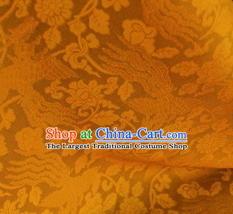 Traditional Chinese Classical Phoenix Flowers Pattern Yellow Silk Fabric Ancient Hanfu Dress Silk Cloth