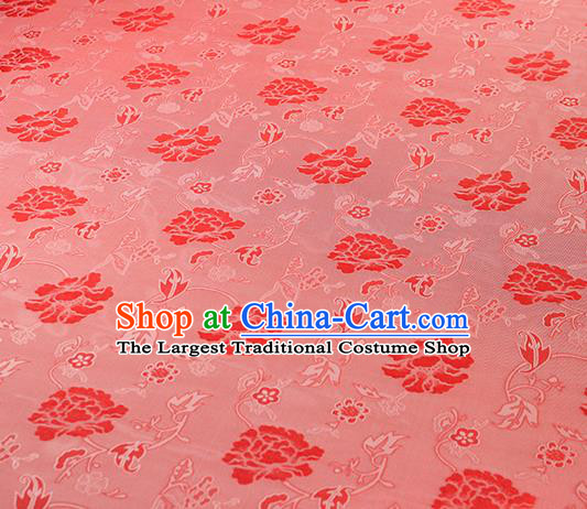 Traditional Chinese Classical Twine Peony Pattern Red Silk Fabric Ancient Hanfu Dress Silk Cloth