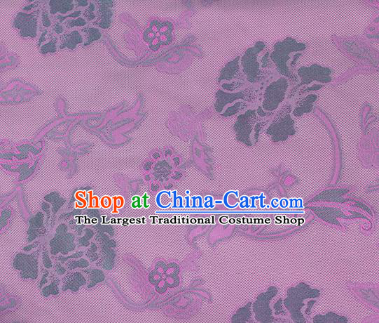 Traditional Chinese Classical Twine Peony Pattern Purple Silk Fabric Ancient Hanfu Dress Silk Cloth