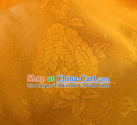 Traditional Chinese Classical Peony Butterfly Pattern Yellow Silk Fabric Ancient Hanfu Dress Silk Cloth