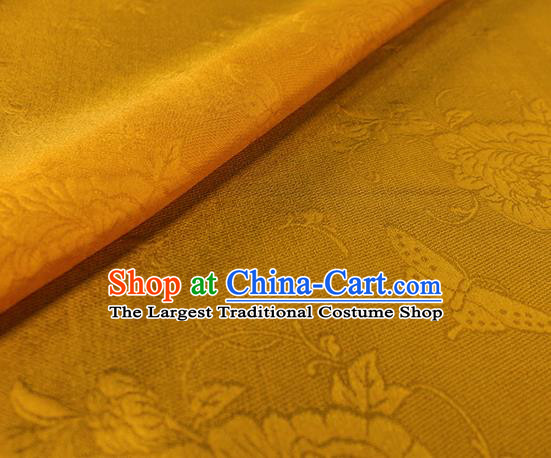 Traditional Chinese Classical Peony Butterfly Pattern Yellow Silk Fabric Ancient Hanfu Dress Silk Cloth