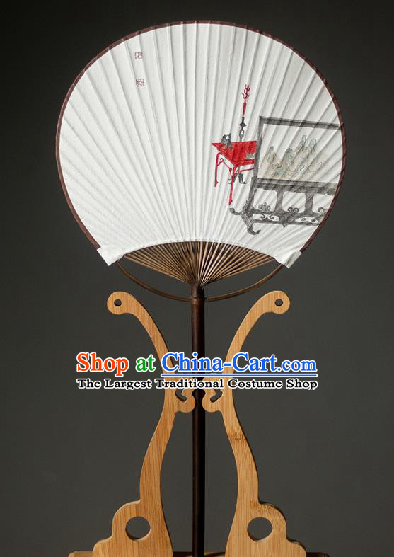 Traditional Chinese Handmade White Paper Palace Fans Handmade Painting Fans