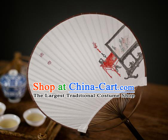 Traditional Chinese Handmade White Paper Palace Fans Handmade Painting Fans